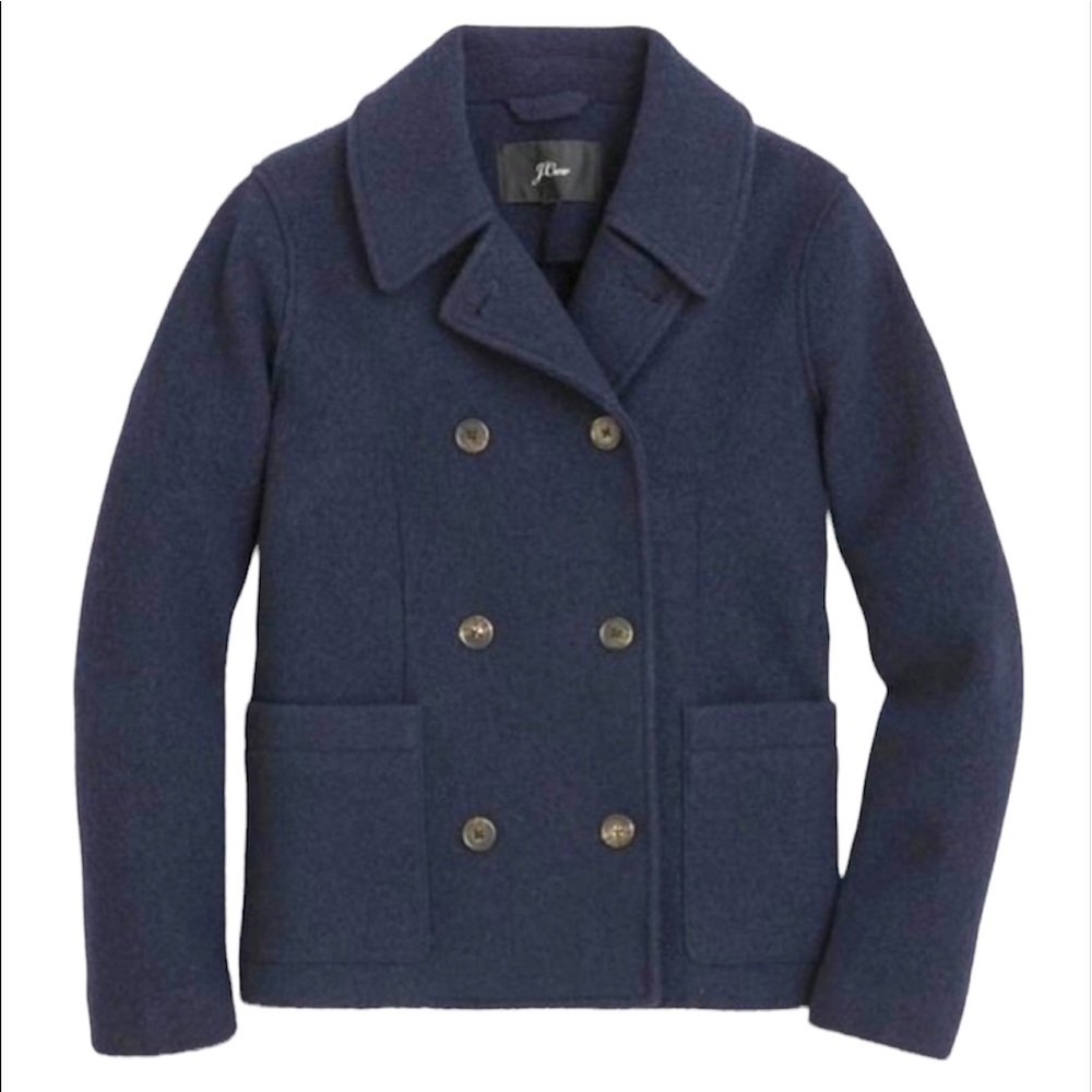 J. Crew Cropped Navy Wool Pea Coat